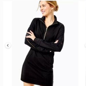 NWT Lilly Pulitzer Skipper Solid Black Popover Dress Lace Trim Sleeve